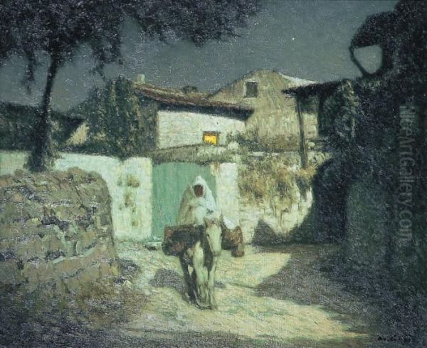 Petit Village Dafrique Du Nord Au Clair De Lune Oil Painting by Maurice Grun