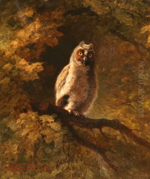 The Owl In The Forest Oil Painting by Johann Grund