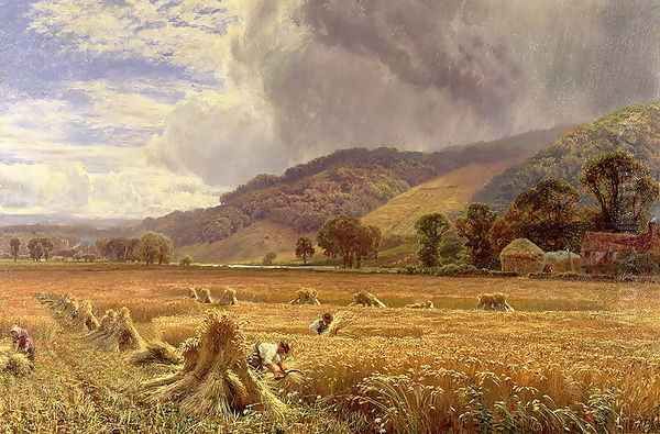 Landscape: Harvesting in the Thames Valley Oil Painting by George Vicat Cole