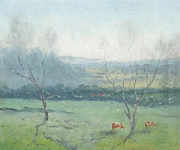 Cows In Morning Light Oil Painting by Elioth Gruner