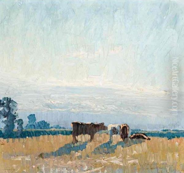 Colour Note (with Cows) Oil Painting by Elioth Gruner