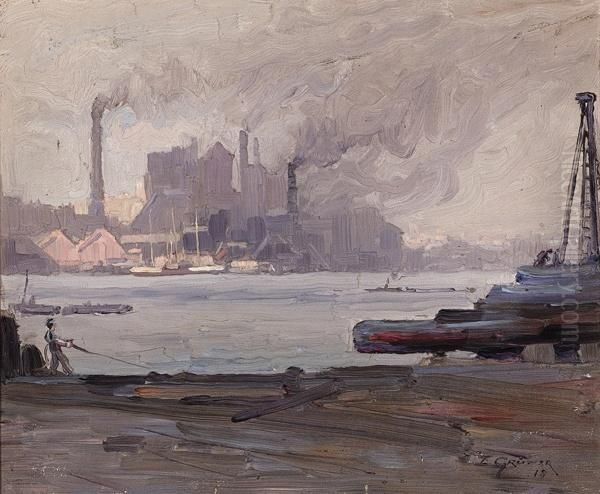 Industry, Sydney Harbour Oil Painting by Elioth Gruner