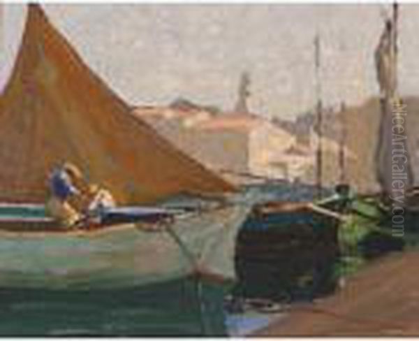 Port Saint Tropez Oil Painting by Elioth Gruner