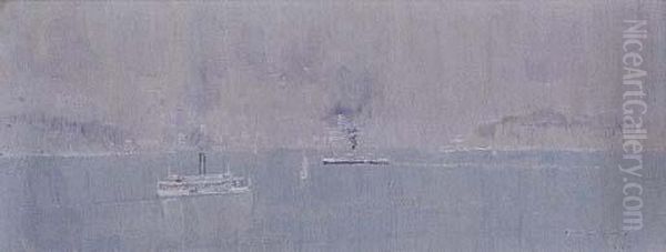 Steamers On Sydney Harbour Oil Painting by Elioth Gruner