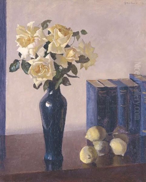 Yellow Roses Oil Painting by Elioth Gruner