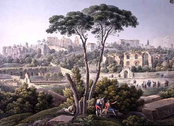 View of the Palatine Hill in Rome, with the ruins of the Palace of the Cesars in the background, c.1800 Oil Painting by Louis Francois Cassas