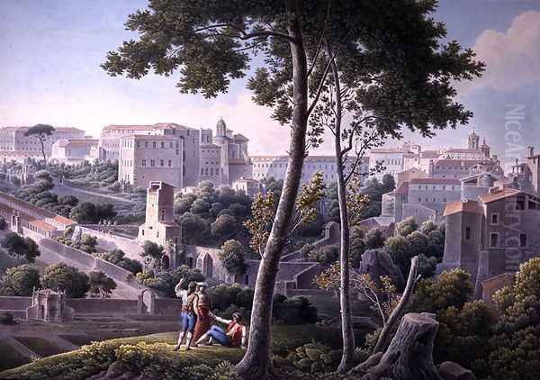 View of the Quirinal Hill in Rome, with the Villa Colonna in the Background, c.1800 Oil Painting by Louis Francois Cassas