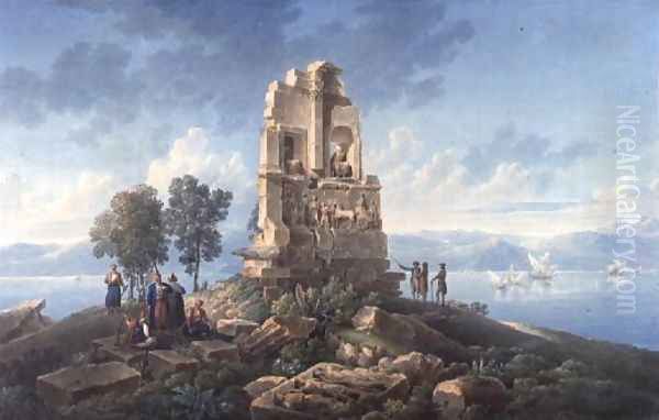 Grand Tourists at the Monument of Philopappos, Greece, 1821 Oil Painting by Louis Francois Cassas