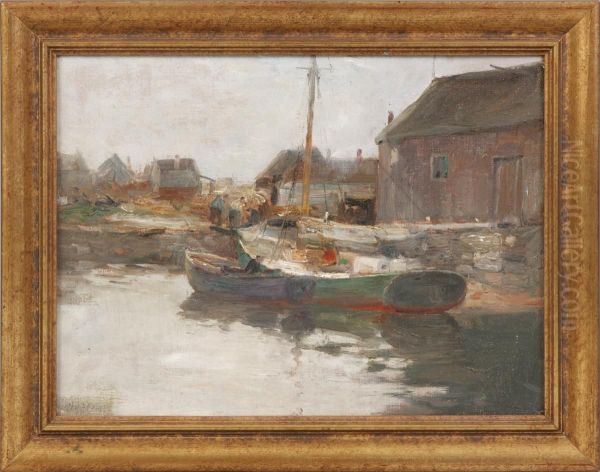 Sailboat At Dock Scene Oil Painting by Charles Paul Gruppe