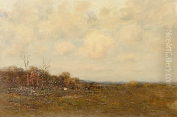 Cattle In A Landscape Oil Painting by Charles Paul Gruppe