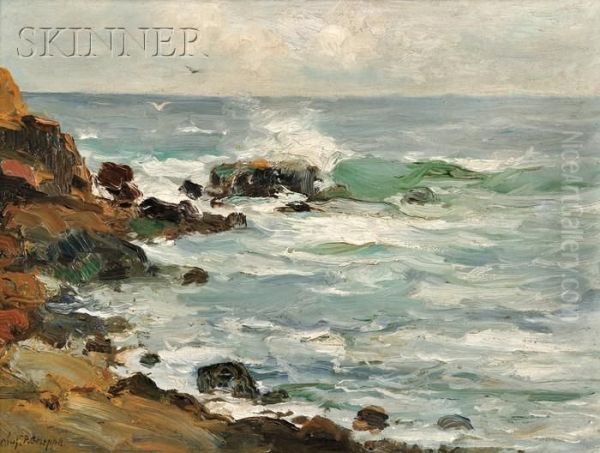 Breakers At Bass Rocks, Massachusetts Coast Oil Painting by Charles Paul Gruppe