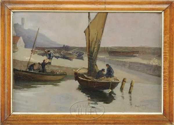 Preparing For The Days Fishing Oil Painting by Charles Paul Gruppe