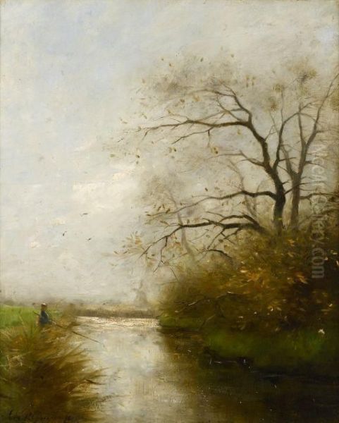 Figure Along Canal Oil Painting by Charles Paul Gruppe