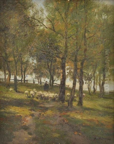 Shepherd And Sheep In A Lane Oil Painting by Charles Paul Gruppe