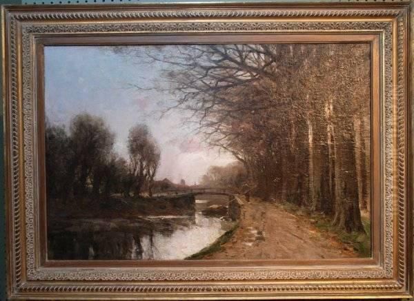 Man Along A River Landscape Oil Painting by Charles Paul Gruppe