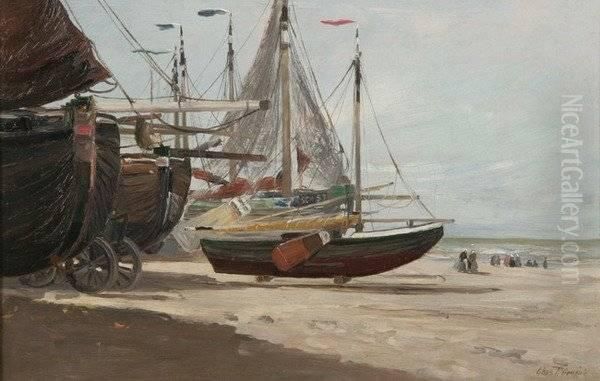 Boats On The Shore Oil Painting by Charles Paul Gruppe