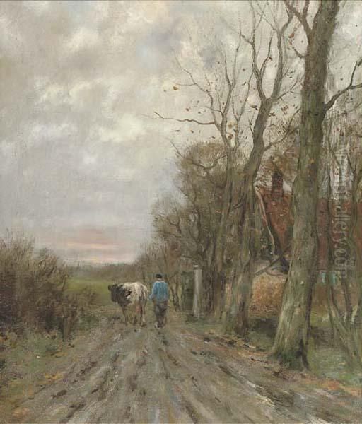 Along A Country Track At Sunset Oil Painting by Charles Paul Gruppe