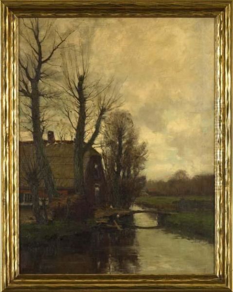 Canal At Voorburg, Holland Oil Painting by Charles Paul Gruppe