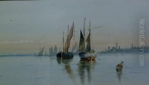 Fishing Boats Oil Painting by Charles Paul Gruppe