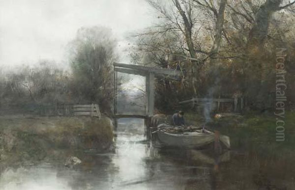 A Misty Morning In Autumn Oil Painting by Charles Paul Gruppe