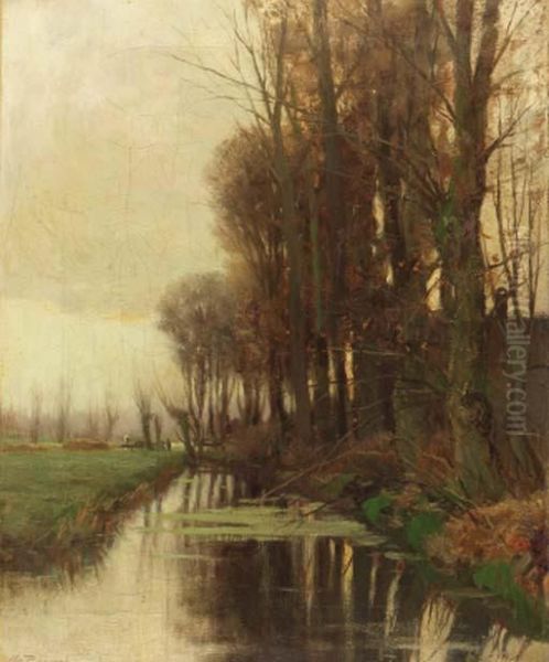 A View Of A Ditch In A Polder Landscape Oil Painting by Charles Paul Gruppe