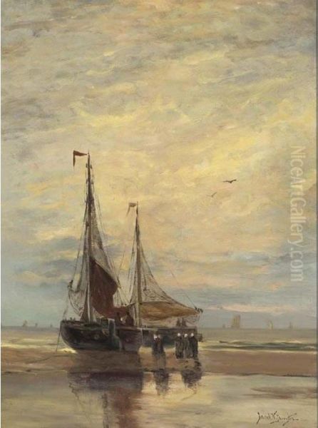 Beached Bomschuiten Oil Painting by Willem Jun Gruyter