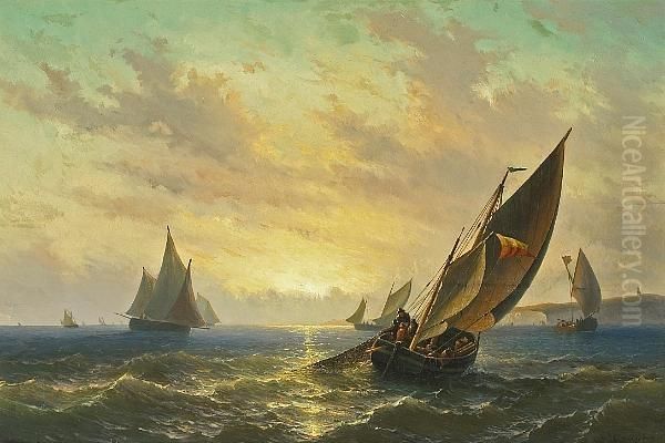 Bringing In The Nets Oil Painting by Willem Jun Gruyter