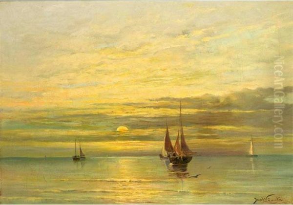 Fishing Boats On A Calm Sea Oil Painting by Willem Jun Gruyter