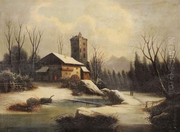 Village Sous La Neige Oil Painting by Petr Nicolaevich Gruzinsky