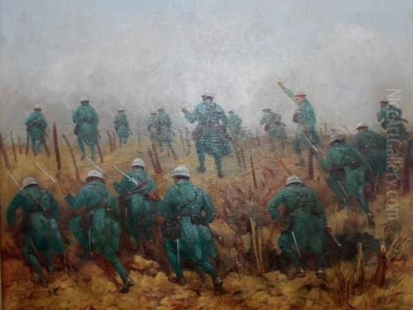 A L'assaut De La Tranchee Boche, Secteur - Chemin Des Dames Nov.1917 Oil Painting by Laurent Gsell