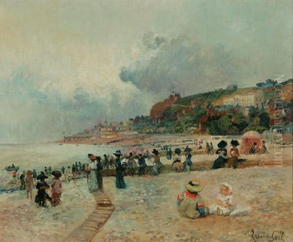 Beach At Saint-adresse Oil Painting by Laurent Gsell