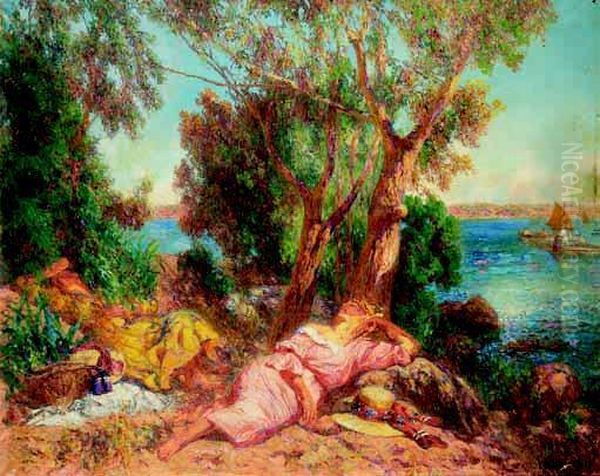 Femmes Alanguies Dans Un Paysage Mediterraneen Oil Painting by Laurent Gsell