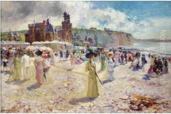 Animation Sur La Plage De Dieppe. Oil Painting by Laurent Gsell