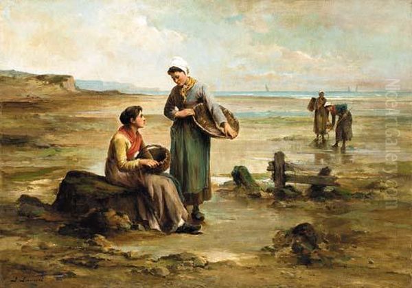 The Mussel Gatherers Oil Painting by Laurent Gsell