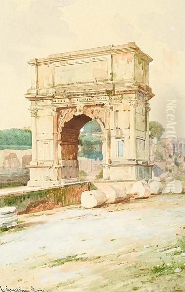 Arch Of Titus At The Entrance To The Forum, Rome Oil Painting by Guerrino Guardabassi