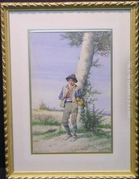 Young Flute Player Oil Painting by Guerrino Guardabassi