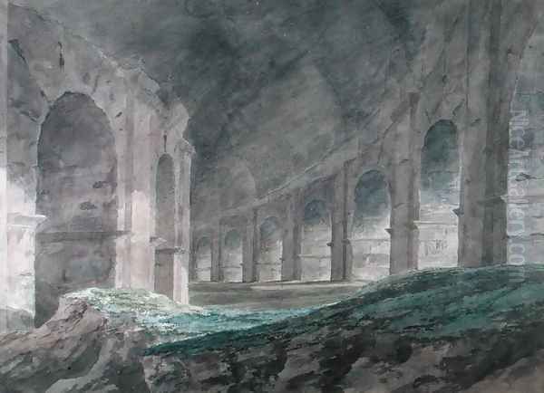 Interior of the Lower Ambulatory of the Colosseum, Rome, 1778 Oil Painting by John Robert Cozens