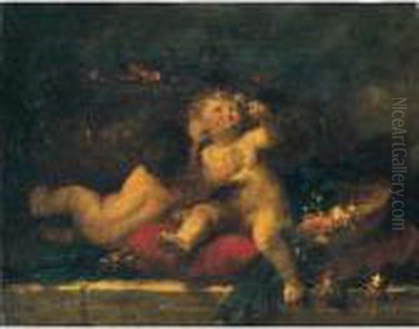 Puttini Con Fiori Oil Painting by Giovanni Antonio Guardi