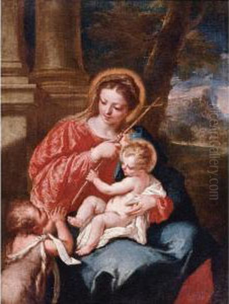 Madonna And Child With Saint John The Baptist Oil Painting by Giovanni Antonio Guardi