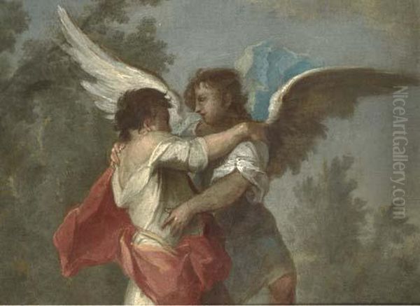 Jacob Wrestling The Angel Oil Painting by Giovanni Antonio Guardi