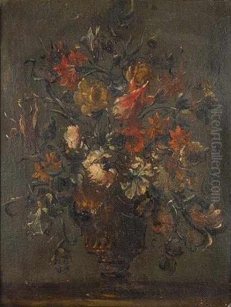 Tulips, Chrysanthemums, Roses 
And Convolvulus In A Bronze Urn; And Roses, Tulips And Convolvulus In A 
Bronze Urn Oil Painting by Francesco Guardi