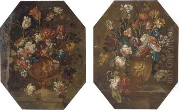 Mixed Flowers In A Vase On A Ledge; And Mixed Flowers In A Vase Ona Ledge Oil Painting by Francesco Guardi