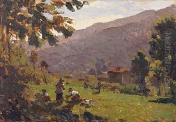 Paesaggio Montano Con Figure Oil Painting by Giovanni Guarlotti