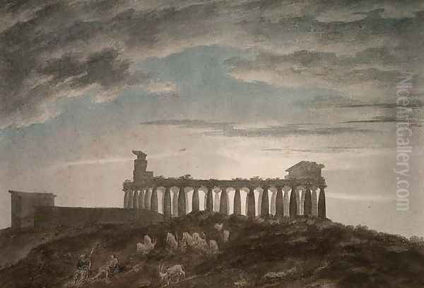 The Small Temple at Paestum Oil Painting by John Robert Cozens