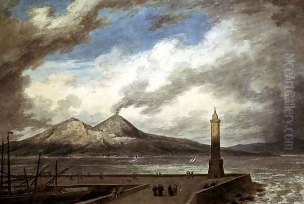 Vesuvius and Somma from the Mole at Naples Oil Painting by John Robert Cozens