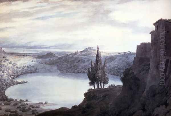 Lake Nemi, Campagna Italy, 1788 Oil Painting by John Robert Cozens