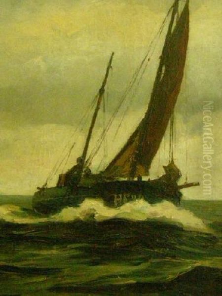 Fischkutter Ii. Untern Rechts Signiert R. Guba Oil Painting by Rudolf Guba