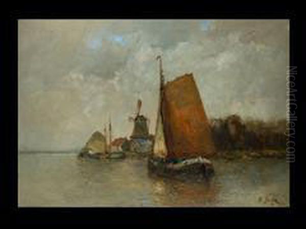 Fischerboot Vor Hollandischer Oil Painting by Rudolf Guba