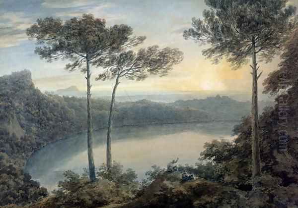 Lake Albano and Castel Gandolfo Oil Painting by John Robert Cozens