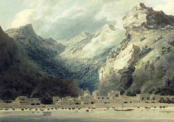 Cetera, a Fishing Town on the Gulf of Salerno, 1882 Oil Painting by John Robert Cozens